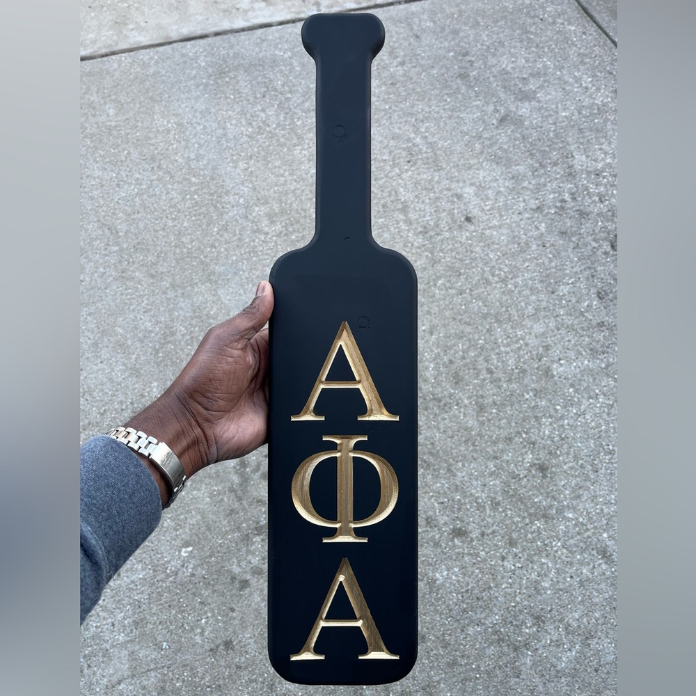Black Alpha Phi Alpha Paddle with Gold Greek Letters